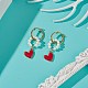 Shell Pearl Beaded Ring with Alloy Heart Dangle Hoop Earrings EJEW-TA00172-3