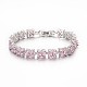 Noble Gift Ideas for Lady Platinum Plated Brass Micro Pave Cubic Zirconia CZ Flower Link Chain Bracelets BJEW-L472-03-1