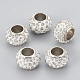 Perles de strass en alliage polymère faites à la main, Perles avec un grand trou   , rondelle, platine, cristal, 13x9mm, Trou: 6.5mm