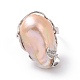 Natural Pearl Nugget with Cubic Zirconia Leaf Open Cuff Ring RJEW-P033-02P-03A-3