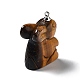 天然石タイガーアイペンダント  ウサギのチャーム、プラチナメッキ真鍮ペンダントベイル付き  26.5~28x10.5~11x19~22mm  穴：1.6mm G-Z037-03P-3