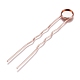 Iron Hair Fork Findings, with Flat Round Brass Cabochon Settings, Long-Lasting Plated, Rose Gold, Tray: 10mm, 78x12x3mm