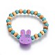Детские эластичные браслеты с деревянными бусинами в виде кролика BJEW-JB04129-03-2