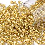 6/0 Perlas de semillas de vidrio, estilo de colores metalizados, redondo, oro, 6/0, 4mm, agujero: 1.5 mm, aproximamente 500 unidades / 50 g