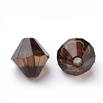 Abalorios de acrílico transparentes, bicono, coco marrón, 4x4mm, agujero: 1.2 mm, aproximamente 17000 unidades / 500 g