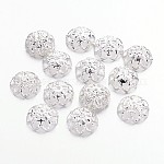 Ausgefallene Perlenkappen aus Eisen, Blume, silberfarben plattiert, 10x4 mm, Bohrung: 1 mm