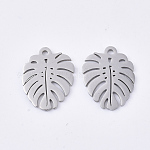201 Stainless Steel Pendants, Leaf, Stainless Steel Color, 17x13x1mm, Hole: 1.4mm