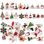 20 Uds colgantes de esmalte de aleación navideña, con diamante de imitación, muñeco de nieve y copo de nieve y árbol de navidad y campana, para joyería, collar, pulsera, arete, fabricación de regalos, manualidades, color mezclado, 13x10 mm ~ 25x16 mm, agujero: 2 mm