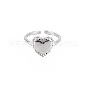 304 Stainless Steel Heart Open Cuff Ring for Women RJEW-S405-219P