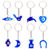 PandaHall Hamsa Hand Keychain, 12 Styles Evil Eye Keychain with Crystal Stone Hexagonal Gemstone Good Luck Charm Keychain for Wrislet