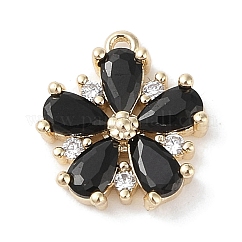 Adornos de latón micropavé de circonia cúbica, Sin cadmio y níque y plomo, real 18k chapado en oro, flor, negro, 13x11.5x3mm, agujero: 1 mm