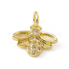 Ottone micro spianare fascino zirconi, con anello di salto,  cadmio& piombo libero, ciondoli delle api, vero placcato oro 18k, 10x12x2.5mm, Foro: 3 mm