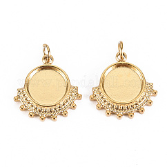 Cabochon-Fassungen für Anhänger aus Edelstahl 304, mit Ringe springen, Flachrund, echtes 14k vergoldet, Fach: 1/4 Zoll (8 mm), 14.5x14x2 mm, Sprungring: 3.8x0.5 mm, 2.8 mm Innen Durchmesser