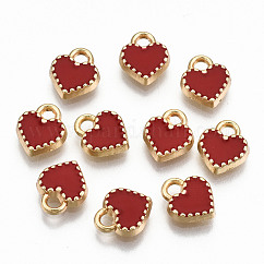 Legierung Emaille Anhänger / charms, cadmiumfrei und bleifrei, Herz, Licht Gold, rot, 8.5x7.5x2 mm, Bohrung: 1.6 mm
