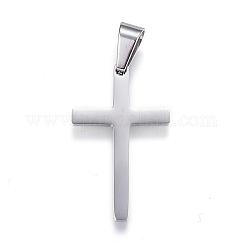 Anlaufgeschützte Anhänger aus Edelstahl 304, Kreuz, Edelstahl Farbe, 32x20x3 mm, Bohrung: 4 mm
