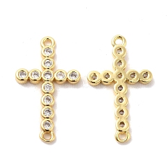 Ciondoli connetor in ottone con pavé di zirconi cubici trasparenti,  cadmio& piombo libero, collegamenti incrociati di religione, oro, 26x15.5x2mm, Foro: 1.5 mm