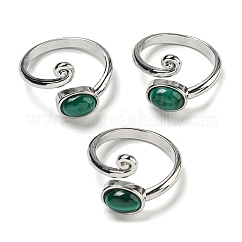 Anillos ajustables de malaquita natural, con fornituras de latón de platino, Plateado de larga duración, joyas para mujeres, oval, nosotros tamaño 8 (18.1 mm)