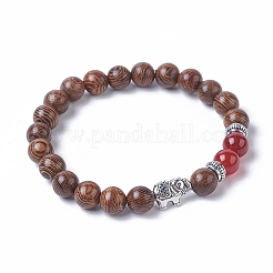 Bracelets extensibles de perles rondes en bois teint&nbsp;BJEW-JB04839