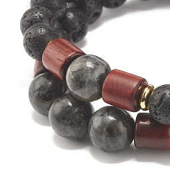 Ensemble de bracelets extensibles en larvikite noire naturelle&nbsp;BJEW-JB07499