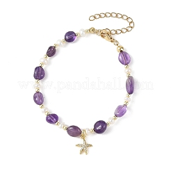Armbänder mit Seestern-Anhänger aus Messing und Mikropavé-Fassung aus klaren Zirkonia&nbsp;BJEW-JB14269