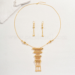 Elegante set di collana e orecchini geometrici multistrato in ottone per donna&nbsp;ID8941