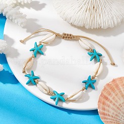 Bracelets de perles tressées en coquillage naturel et turquoise synthétique&nbsp;AJEW-AN00562-04