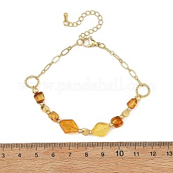 Bracelets pour femmes en perles d'ambre naturel et chaînes Figaro en laiton&nbsp;BJEW-JB14412