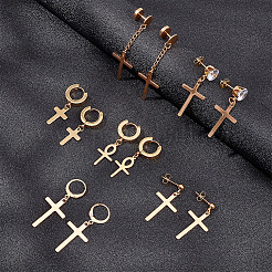 12 pieza de 6 estilos de pendientes de aro colgantes con cruz de acero inoxidable 304&nbsp;EJEW-AN0003-48