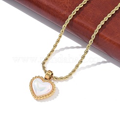 Collar de cadena de cuerda con colgante de corazón de concha pavé de acero inoxidable 304 para mujer&nbsp;NJEW-Z070-02G