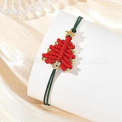 Braccialetti regolabili in nylon intrecciato a forma di albero di Natale con stella in ottone&nbsp;BJEW-TA00762-01