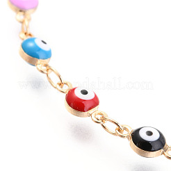 Echte 18k Gold plattierte böse Auge Messing Emaille Link Armbänder&nbsp;BJEW-EE0001-14