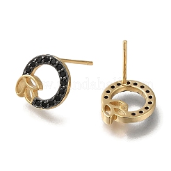 Orecchino a bottone con micro pavé di zirconi cubici in ottone placcato cremagliera&nbsp;EJEW-C101-09G