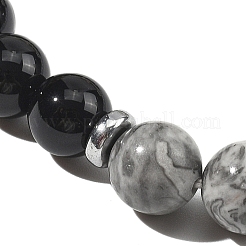 Bracelets extensibles en pierre naturelle et perles rondes de verre et motif carte&nbsp;WG6A8BD-08