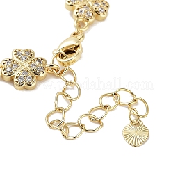 Braccialetti da donna con catena a maglie di trifoglio in ottone placcato con pavé di zirconi trasparenti&nbsp;BJEW-R317-08G