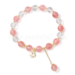 Braccialetti elastici con perline rotonde in cristallo di quarzo naturale e vetro di quarzo ciliegia&nbsp;BJEW-JB11935-01
