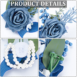 2 boutonniere e bouquet da polso in tessuto di seta e imitazione di plastica con 2 fiori&nbsp;JEWB-CP0001-27A