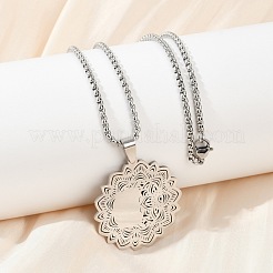 Collar con colgante de cadena de caja de acero inoxidable con flor de mandala 201&nbsp;NJEW-K253-35P