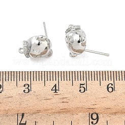 Accesorios para pendientes de botón con circonita cúbica transparente y micropavé de latón con forma de oso&nbsp;KK-G547-05P