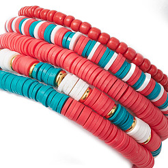 5 Stück 5 Stile Weihnachten handgemachte Polymer Clay Perlen Stretch Armbänder Sets&nbsp;BJEW-TA00489