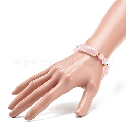 Stretch-Armband mit rechteckigen Perlen aus natürlichem Rosenquarz&nbsp;BJEW-JB08982-03