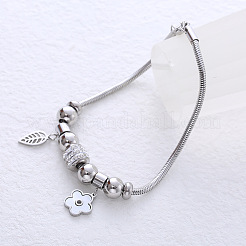 Pulsera de acero de titanio con diseño de hojas y flores para mujer&nbsp;IX1930