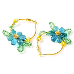 Orecchino a cerchio con fiore in vetro intrecciato&nbsp;EJEW-MZ00235