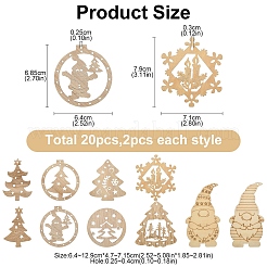 20 stücke 10 stile weihnachten thema ungefärbt holz große anhänger&nbsp;WOOD-YW0001-25