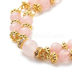 Bracciale multifilo a doppia linea con perline di quarzo rosa naturale&nbsp;BJEW-JB08667