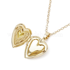 Collar con cadena tipo cable con colgante de medallón con forma de corazón y flor de latón para mujer&nbsp;NJEW-JN05235