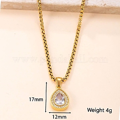Halsketten mit Strass-Tropfenanhänger aus Edelstahl 304 für Damen&nbsp;WG28393-02