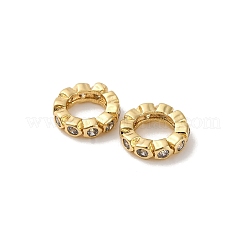 Perles européennes rondelles en laiton micro-pavé de zircon cubique transparent&nbsp;KK-D388-06G