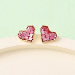 Boucles d'oreilles à tige en forme de cœur en laiton émaillé&nbsp;EJEW-I322-06G