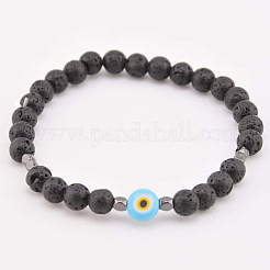Bracelets extensibles en perles rondes de pierre de lave naturelle pour hommes&nbsp;DE0249