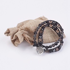 Bracelet wrap en pierre de lave naturelle et quartz fumé et perles d'hématite&nbsp;BJEW-JB03611-02